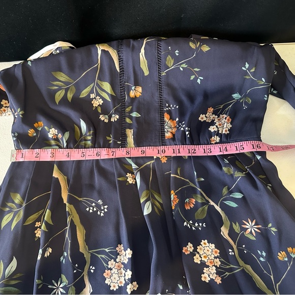 Nanette Lepore Navy Floral-Print Ruffled-Skirt Dress Size 10 - Picture 12 of 12
